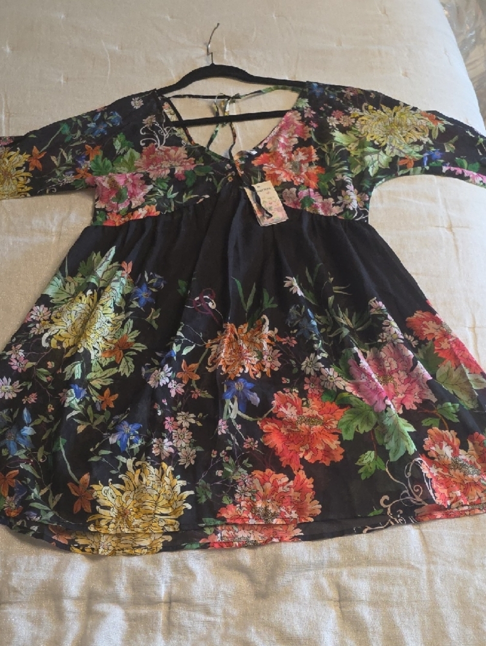 Johnny Was Metalli Note A-Line Black Swing Mini Dress with Multicolor Blooms XS - Picture 8 of 15
